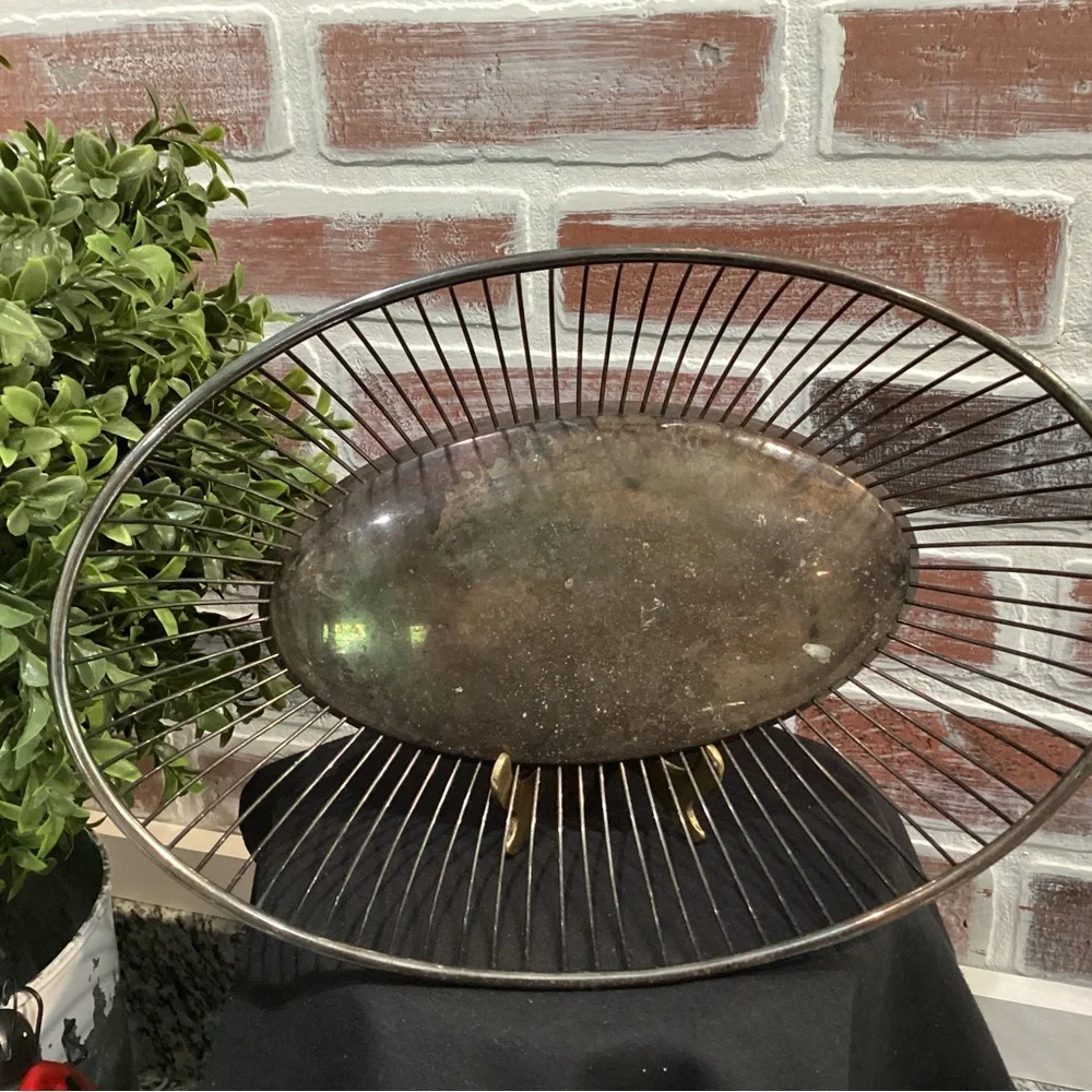 ⚫️ Vintage Gorham Silver Plate Wired Design Serving Fruit or Decor Bowl Basket - Picture 3 of 10